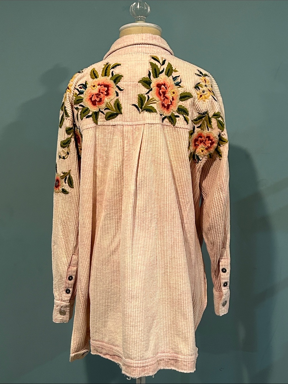 We The Free Dawn Break Pink Corduroy Jacket Medium Floral Embroidered Cotton
